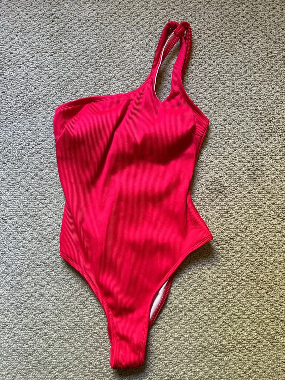 NWT Cupshe True Red‎ Strappy One Shoulder Ribbed One Piece Swimsuit Size S